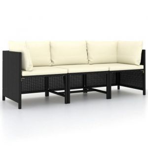 Nouveau Banquette de jardin BELLE - Canapé de jardin à 3 places avec coussins Noir Résine tressée DECO FT8520559