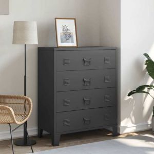 Clarence* Commode - Bahut Meuble de rangement&agrave; tiroirs M&eacute;tal Style Industriel 78x40x93 cm Noir &Europ6392782