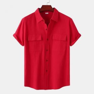 Chemise Homme en Lin Été Respirante - INSFITY - Regular - Manches Courtes - Rouge