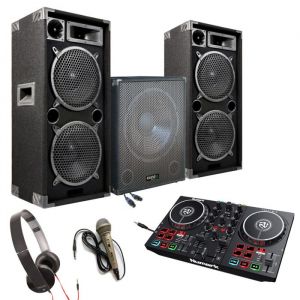 SONO CUBE 1512 PACK SONO AMPLIFI&Eacute; 2800W + CONTROLEUR PARTY MIX NUMARK + CAISSON 800W PA DJ SONO LIGHT LED