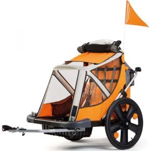 Remorque v&eacute;lo - remorque &agrave; accrocher au v&eacute;lo pour enfant - - dimensions 80cmx30cmx80xm - couleur orange et blanc