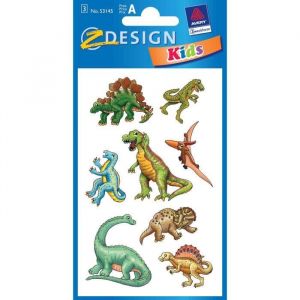 Stickers enfants Dinosaures AVERY Zweckform &ndash; 3 feuilles de 8 autocollants bleu