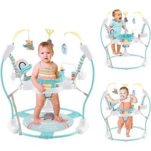 GOPLUS Jumperoo Bébé 6 Mois+ avec Siège Rotatif-Réglable en 3 Hauteur-9 Jouet Interactif/Lumière/Son-Centre dÉveil à Rebonds Bleu