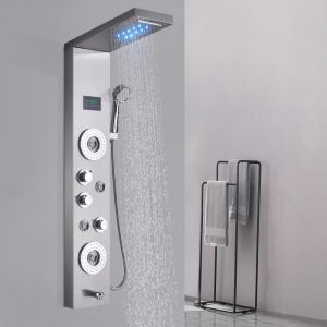 Suguword Colonne de douche - Hydromassantes Jets Panneau de Douche LED Noir Douche Cascade Douches à main et Affichage LCD