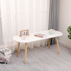 Table basse ovale blanche - Montage facile - Salon chambre - Meuble de bout de canapé - 110x45x50cm