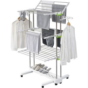 Séchoir À Linge PliableGrande Capacité 4 Niveaux Étendoir A LingeEncombrantEtendoir Linge Intérieur Et Extérieur Avec Roulettes