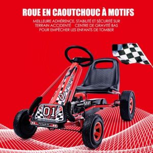 Kart &agrave; P&eacute;dales en M&eacute;tal 1 Place Rouge avec Roues en Caoutchouc 101 x 61 x 62CM Convient pour 3 &agrave; 8 ans Go Karting Enfant