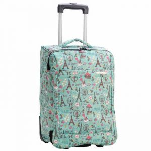 Valise cabine - Madisson - Valise semi-rigide pliable Tour Eiffel - 48 x 36 x 20 cm - Imprimé turquoise