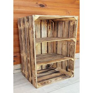 Caisse bois - PYXIDAS - Caisses avec 2 étagères - 75x40x30 cm - Lot de 1 - Effet brûlé