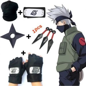 5PCS Ensemble daccessoires de Cosplay Anime Naruto Kakashi masque bandeau gants kunai Ninja Uchiha Mittens figurine daction jo