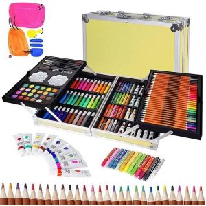 KIT DE DESSIN Malette Dessin Enfant 145 pièces Malette Coloriage Enfant Coffret Dessin et Peinture Cadeau Créatif avec Aquarelle