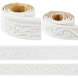 2 Styles Bordure de Papier Peint Autocollante - Moulure de Couronne 3D Blanche Garniture de Plinthe Flexible Miroir M PLINTHE PVC
