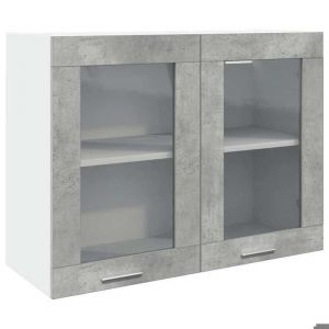 Meuble de cuisine - SWEET - Armoire haut de cuisine Vitrine suspendue Lyon Gris b&eacute;ton 80x31x60 cm@EU52828280