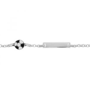 Gourmette enfant en argent rhodié avec plaque droite et ballon de foot 14+2cm
