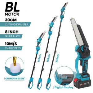 Tronconneuse A Batterie 8 Pouces Brushless 21V Avec Perche T&eacute;lescopique &ndash; Elagueuse Sur Perche R&eacute;glable 24 M &ndash; Coupe Rapide