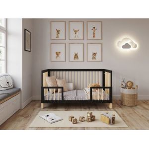 Lit Bébé Evolutif Convertible 140 x 70cm Anthracite-Pin Lit denfant en bois 3 EN 1 3 Niveaux de Réglage de la Hauteur