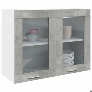 Meuble Haut cuisine  Armoire rangement BONNIE  Armoire en verre suspendue gris b&eacute;ton 80x31x60 cm - BELLE M58413777