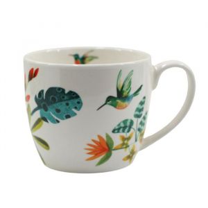 Mug Oiseau Coly &ndash; Tasse en Gr&egrave;s 380 ml &ndash; Motifs Colibri & Fleurs Tropicales &ndash; Id&eacute;al Caf&eacute; Th&eacute; Chocolat Chaud