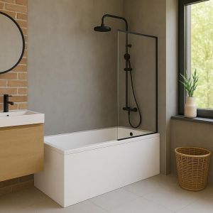 Schulte pare-baignoire 80x140 cm paroi de baignoire réversible volet pivotant verre 5 mm décor carré noir 2ème choix