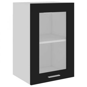 Armoire en verre suspendue Meuble haut cuisine Noir 40x31x60cm Bois ding&eacute;nierie 4694127 FrenchDays