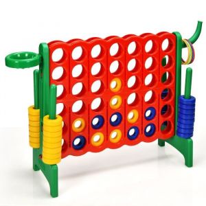 DREAMADE Jeu de Puissance 4 Géant pour Enfant avec 42 Jetons Panier de Basket 5 Anneaux et Levier de Réinitialisation Vert