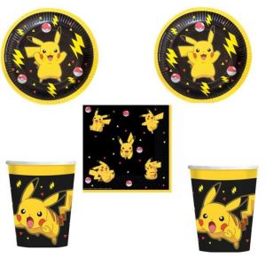 Kit (cde 5 ) Anniversaire - Pokémon - Coccinelle - 16 Enfants - 16 Assiettes - 16 Gobelets - 16 serviettes