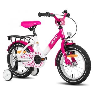 HILAND Bicyclette pour enfants - Roues 14 - 3-5 ans - Roues assistées - Porte-bagages arrière - Bicyclette pour filles - Rose