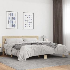 vidaXL Cadre de lit chêne sonoma 180x200 cm bois dingénierie et métal lit lit dinvité lit double meuble de chambre à 3280178