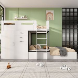 Lit superpos&eacute; O.Ye avec bureau coulissant et armoire lit b&eacute;b&eacute; multifonctionnellit superpos&eacute; pour enfantshors mul LITS SUPERPOSES