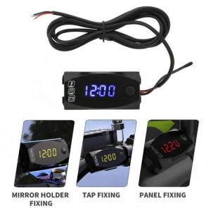 Compteur3 en 1 12V universel moto horloge électronique thermomètre voltmètre IP67 étanche à la poussière bleu LED montre affichage