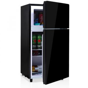 Mini R&eacute;frig&eacute;rateur - JAERLIUB - 72L - Porte vitr&eacute;e noire - &Eacute;clairage LED - 7 niveaux de temp&eacute;rature