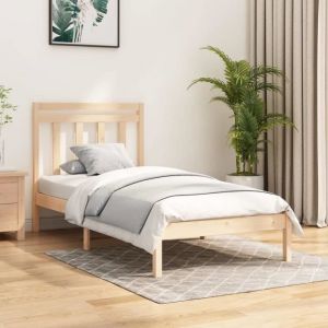 Août Sale* NEUF Lit adulte en Bois 1 Place - Cadre de lit Bois massif avec sommier 90x190 cm Simple•)1358