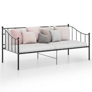 Chambre Lit Banquette Canap&eacute; lit Simple en M&eacute;tal Lit de Jour Lit de Loisirs pour Enfants ou Adulte Noir M&eacute;tal 90x200 cm7703