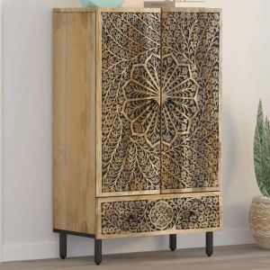 Buffet haut - vidaXL - Bois de manguier - 60x33x100 cm - Style rétro - Motif sculpté