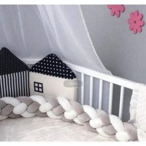 3M Tour de lit coussin Serpent Coussin Tress&eacute; pare-chocs Velours Protection b&eacute;b&eacute; 100% Fait &agrave; Main（2Gris+2Blanc）