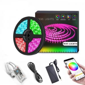 Molyqiu® Ruban à Led Connectée WiFi 15M 450 LEDs 5050 RGB Étanche IP65 OT03 Kit Bande Multicolore Flexible avec Télécommande