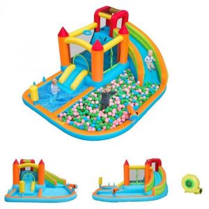 Château Gonflable Multifonctionnel avec SouffleurToboggan+Trampoline+Canon à Eaua Aire de Jeux GonflableCharge Max 180KG