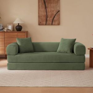 Canap&eacute; Convertible 3 palces en velours avec coussin amovibleCanap&eacute; Modulable Sans StructurePetit Canap&eacute; 3 Places pour Salonvert