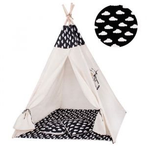 Tente Tipi pour enfant en coton SPRINGOS - 160x120x100 cm - nuages/noir