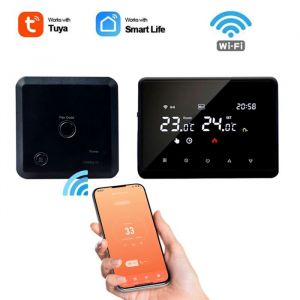 Thermostat intelligent sans fil Tuya- RF WiFi r&eacute;gulateur de temp&eacute;rature pour chauffage de leau par chaudi&egrave;re &agrave; gaz pour Alexa-NOIR