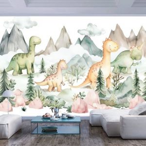 3D Papier Peint Panoramique Enfant Aquarelle de dinosaures mignons pour enfants Chambre Papier Peint Mural Salon Cuisine 400x280cm