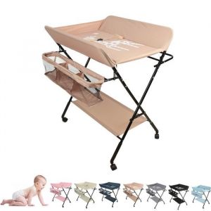 Rose Table &agrave; Langer mobile avec roulettes Willonin&reg; Plan &agrave; Langer Pliable pour b&eacute;b&eacute; 0-2 ans &Eacute;tag&egrave;re de range et Hauteur r&eacute;glable