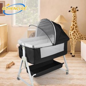 95*50*98-110cm Couffin pour bébé (2 en 1) avec roues universelles - six hauteurs réglables-noir-lit denfant-95*50*98-110cm