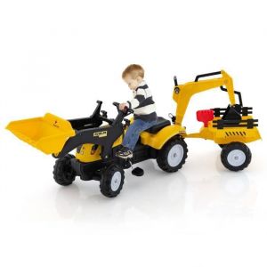 COSTWAY 3 en 1 Tracteur pour Enfant avec 6 Roues, Jouet Pelle, Remorque Amovible, avec Volant, Klaxon, 3 à 6 Ans, Jaune