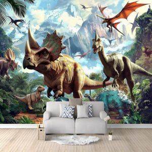 Papier Peint Panoramique Dinosaures 250x175cm Poster Geant Mural pour Salon Chambre Denfants Décoration Murale