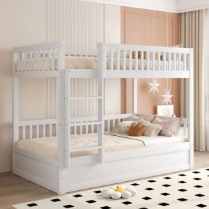 Lit superposé pour enfants en bois massif 90 x 200 cm système de rangement hydraulique lit simple avec rangement et échelle