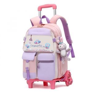 Sac à Dos roulettes Fille Primaire 2 en 1 Enfant Scolaire en Nylon - cartable fille Violet - LANGTU