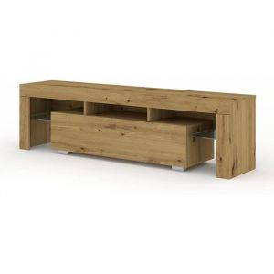 Meuble TV bas EMU 162 cm avec &eacute;tag&egrave;res (ch&ecirc;ne artisan sans LED)