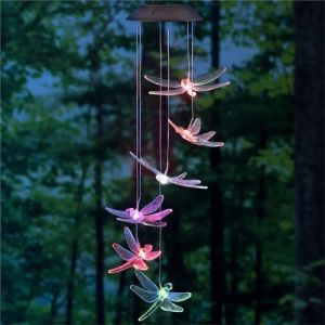Solaire Mobile LED Lumière Couleur Changement de Carillons À Vent Libellule Pendentif Aeolian Bell Cour Jardin Carillons À Vent