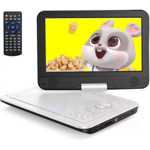 Lecteur DVD portable 125 avec &eacute;cran pivotant HD 105 pour voiture et enfants avec chargeur de voiture prend en charge